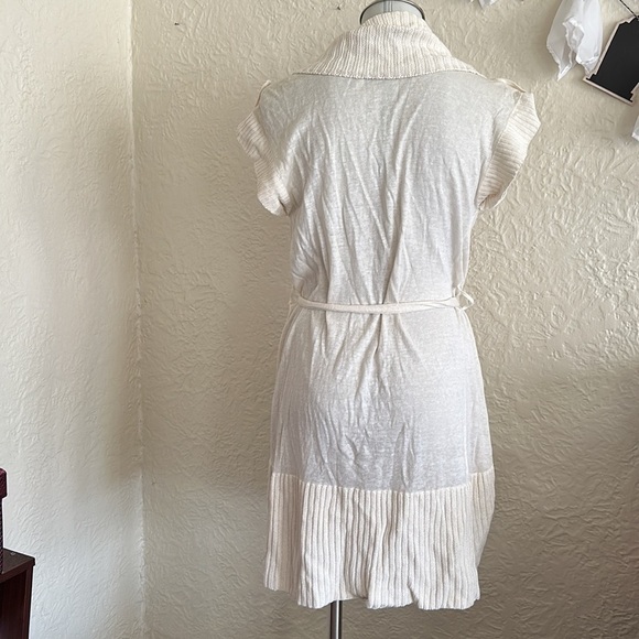 BCBG Max Azria Ivory Cream Short Sleeve Cocoon Cardigan Linen Blend Sweater S - Picture 4 of 7